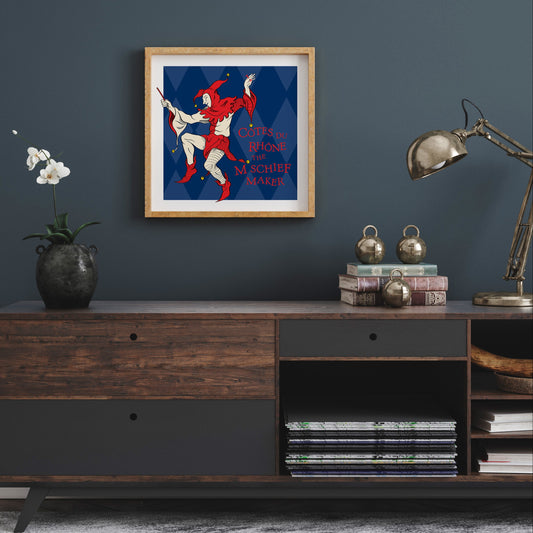 Framed art print of The Mischief Maker Côtes du Rhône Red wine