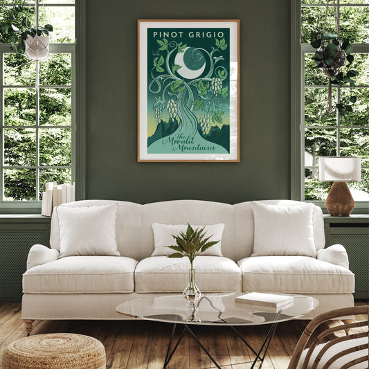 Framed art print of Moonlit Mountains Pinot Grigio wine