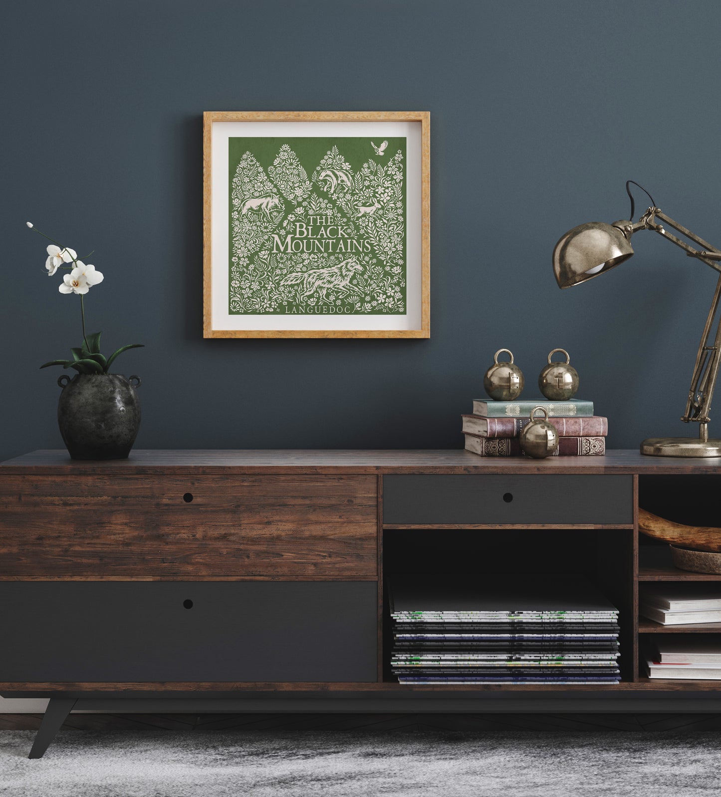 Framed art print of The Black Mountains Languedoc White wine