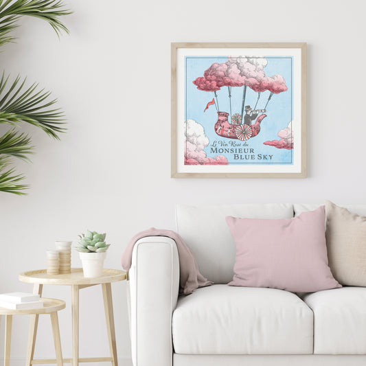 Framed art print of Monsieur Blue Sky Rose wine