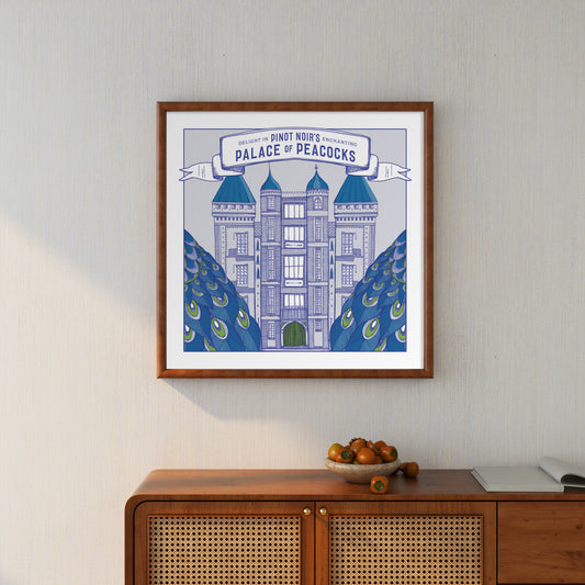 Framed art print of Legends Palace of Peacocks Pinot Noir wine
